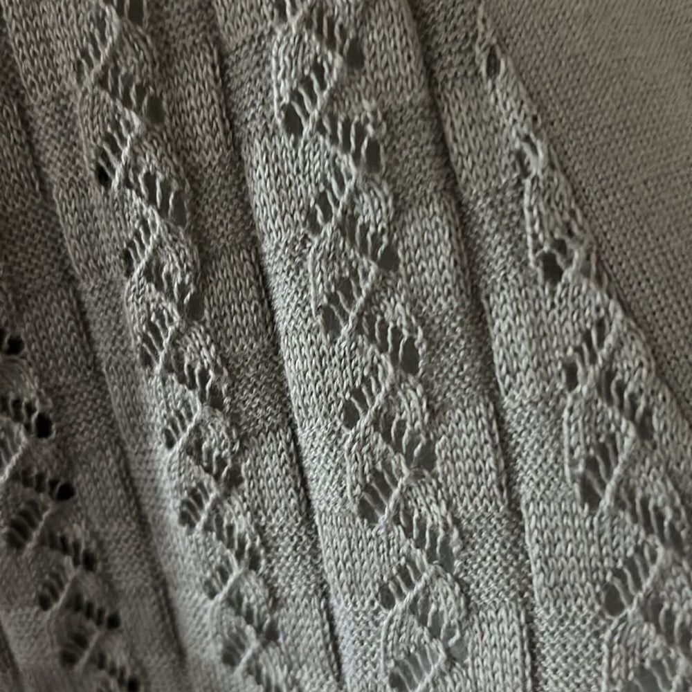 LOFT Pima Cotton Pointelle Knit Short Sleeve Cardigan Gray Button Front Size M - Picture 4 of 9